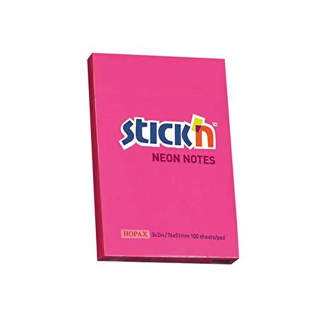 Stickn Yapışkanlı Kağıt 76x51 mm Dikdörtgen Pembe 100 Yaprak 21161