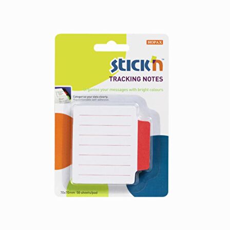 Stickn Tracking Notes Yapışkanlı Çizgili Not Kağıtları Kırmızı 21483