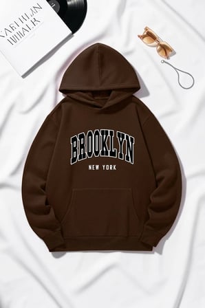 Unisex Brooklyn New York Baskılı Oversize Hoodie Kapüşonlu Sweatshirt