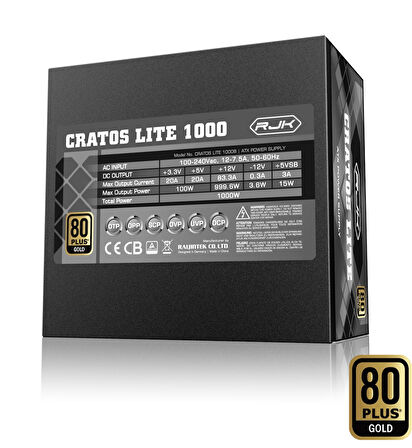 Raijintek Cratos Lite 1000W 80+ GOLD ATX 3.1 PCIe 5.1 Siyah Güç Kaynağı (0R30B00036)