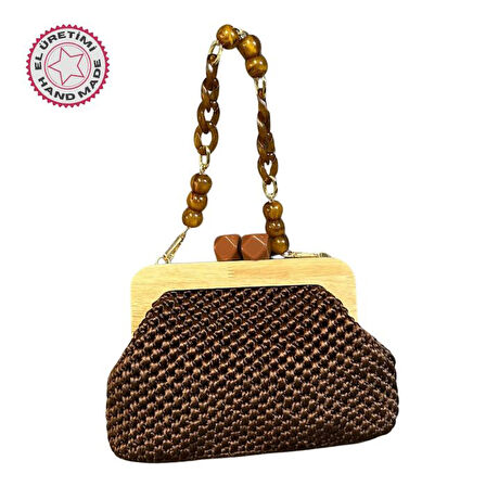 Uretti - Necla 1824 8818 El Yapımı Ahşap Burs Kapamalı Floş İp Omuz Çantası