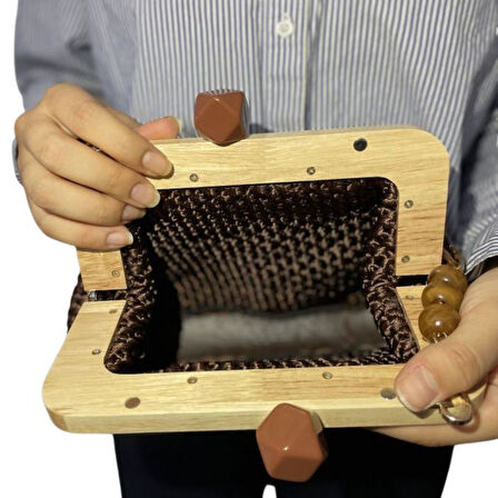 Uretti - Necla 1824 8818 El Yapımı Ahşap Burs Kapamalı Floş İp Omuz Çantası