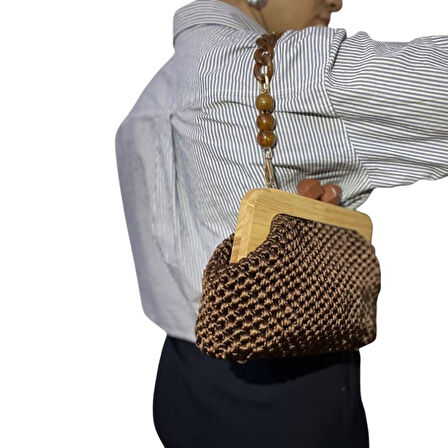 Uretti - Necla 1824 8818 El Yapımı Ahşap Burs Kapamalı Floş İp Omuz Çantası