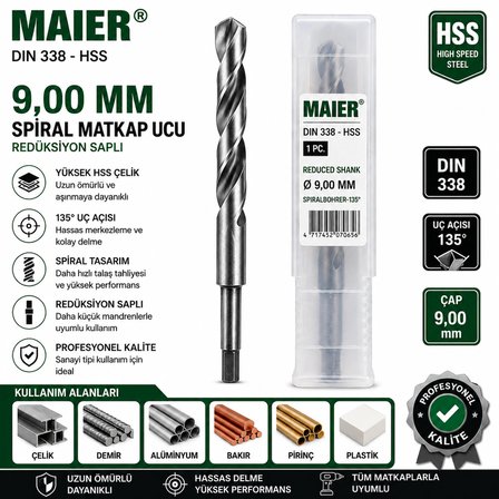 MAIER DIN338 HSS Haddeli Uzun Matkap Uçları 9,00 mm