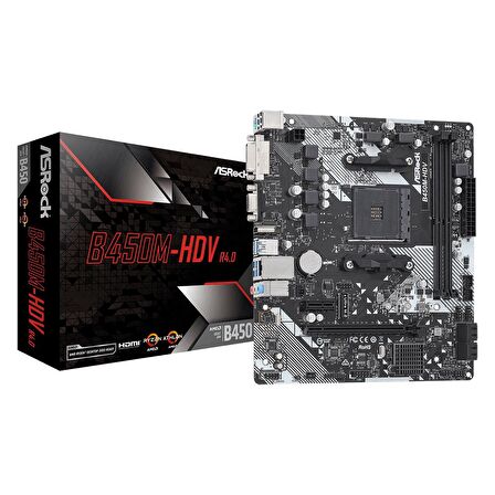 ASROCK B450M-HDV R4.0 DDR4 HDMI DVI PCIe 16X v4.0 AM4 mATX