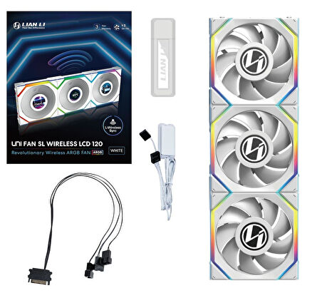 Lian Li UNI FAN SL WIRELESS LCD 3x120mm Beyaz Kasa Fanı 