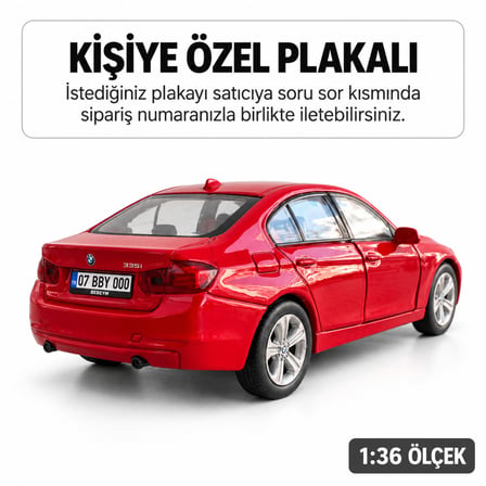 Bmw 335i Metal Araba - Kişiye Özel Plaklı - Kırmızı