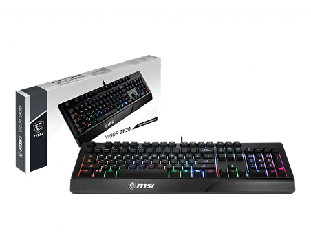 MSI GG VIGOR GK20 TR GAMING KEYBOARD RAINBOW ARKA AYDINLATMA ANTIGHOSTING MEMBRAN SIVI DOKULMESINE DAYANIKLI OYUNCU KLAVYESI TURKCE Q