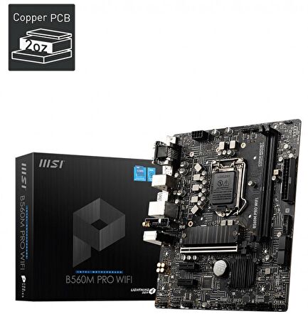 MSI B560M PRO WIFI Intel B560 Soket 1200 DDR4 5200MHz 1xM.2 mATX Anakart