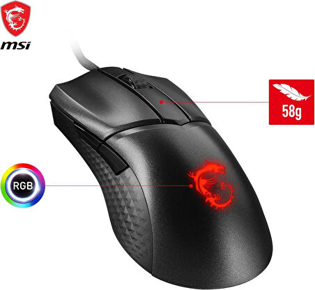 MSI Clutch GM31 Lightweight RGB Makrolu Şarjlı Ergonomik Optik Kablolu Oyuncu Mouse Outlet