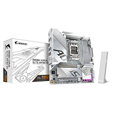 Gigabyte B850M Aorus Elite WIFI6E Ice AMD AM5 DDR5 Micro ATX Anakart