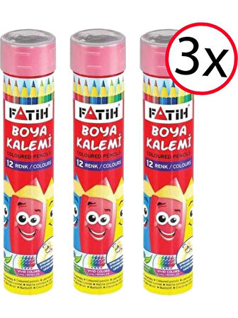 Fatih Tüp Kuru Boya Kalemi 12 Renk 3 Adet