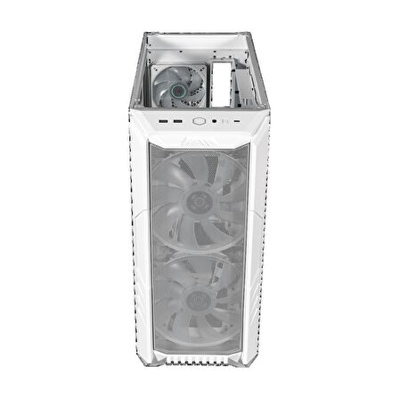 COOLERMASTER CM HAF500 TG Beyaz, ARGB 2x200cm 1x120mm Fanlı Mesh Panel, Penceli MidTower Kasa