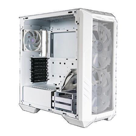 COOLERMASTER CM HAF500 TG Beyaz, ARGB 2x200cm 1x120mm Fanlı Mesh Panel, Penceli MidTower Kasa