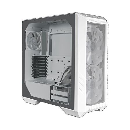 COOLERMASTER CM HAF500 TG Beyaz, ARGB 2x200cm 1x120mm Fanlı Mesh Panel, Penceli MidTower Kasa