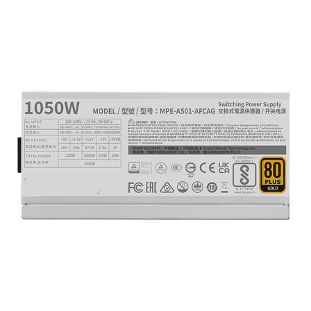 Cooler Master MWE GOLD 1050 V2 1050W 80+ Gold Full Modüler Beyaz Atx 3.1 Gen 5.0 140mm Fanli PSU