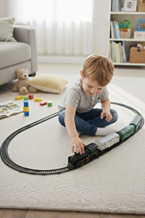 Pilli, Işıklı 19 Parça Oyuncak Tren Seti - Steam Express Model