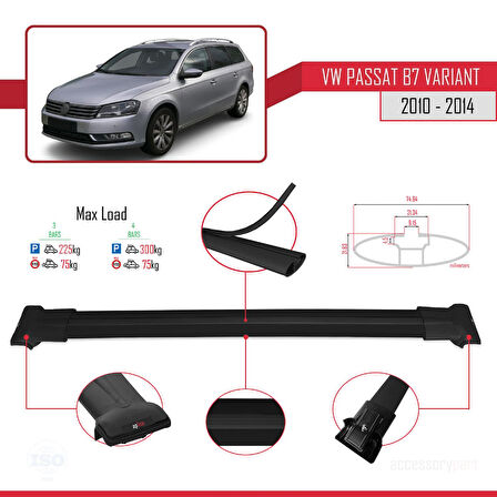 Volkswagen Passat B7 (3C) Variant 2010-2014 Arası ile Uyumlu FLY Model Ara Atkı Tavan Barı Siyah 3 Adet