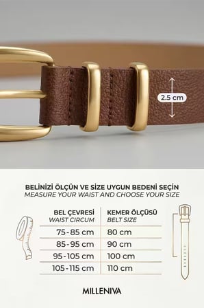Çift Gold Köprülü Kahverengi İnce Kadın Kemer 2.5 cm