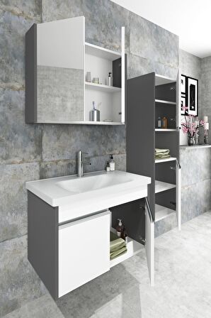 Aden 80 Cm Banyo Dolabı Antrasit Beyaz - Boy Dolabı Dahil