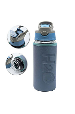 500ML Pipetli Deri Kılıflı Cam Matara