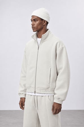 Erkek Crop Fit Panda Oversize Zip Bej