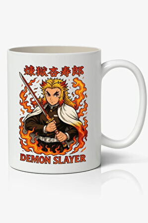 İblis Keser Demon Slayer Rengoku Kyoujurou Beyaz Anime Kupa Bardak Sevgiliye Arkadaşa Hediye