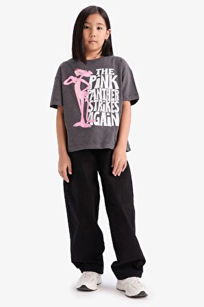 DeFacto Kız Çocuk Pink Panther Oversize Geniş Kalıp Bisiklet Yaka Kısa Kollu Tişört D8826A825SPAR15