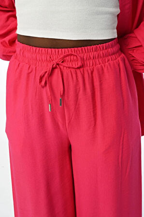 KADIN RAHAT KALIP BOL PAÇA BELİ LASTİKLİ DÜZ RENK PANTOLON