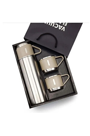 3 Bardaklı Silver Termos