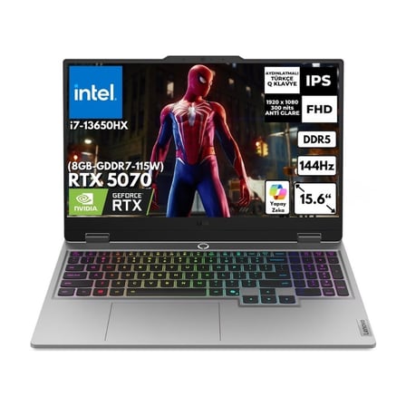 Lenovo Loq I7-13650HX 12GB 512 GB SSD 15.6" Fhd 144Hz Rtx 5070 8gb Gddr7 W11PRO 83JE00D0TR Snertech Çanta