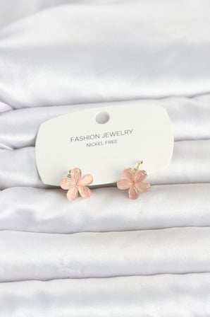 Pirinç Gold Pembe Çiçek Tasarım Çocuk Küpesi