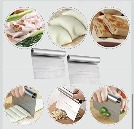 Paslanmaz Çelik Hamur Kesme ve Kazıyıcı Spatula Ölçü Çizgili Pasta Kek Kesici Aparat