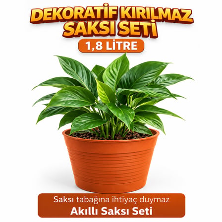 Akıllı 2'li Saksı Seti - Terracota Dekoratif Saksı + Şeffaf Üretim Saksısı | Drenajlı Kırılmaz