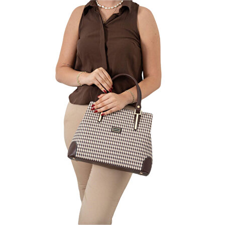 Silver Polo  Kadın Omuz Çantası 667-47399 SILVER POLO BAYAN ÇANTASI M191 KAHVE SARI-MAT KAHVE