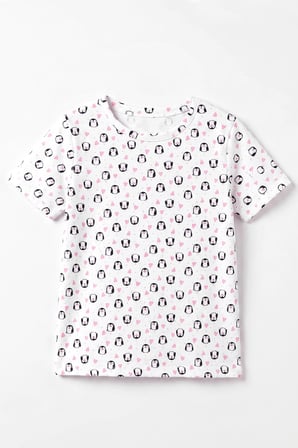 Öts Kız Çocuk Pamuklu Pijama Takımı Kısa Kol Uzun Alt Desenli Rahat Uyku Kalıbı (474001)