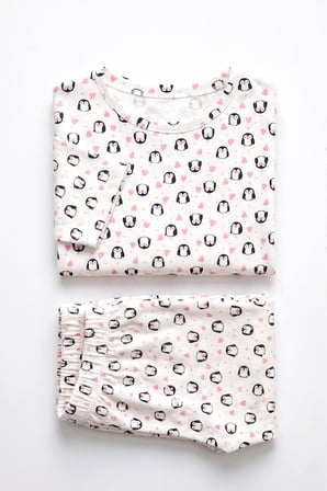 Öts Kız Çocuk Pamuklu Pijama Takımı Kısa Kol Uzun Alt Desenli Rahat Uyku Kalıbı (474001)