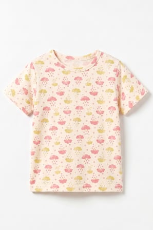 Öts Kız Çocuk Pamuklu Pijama Takımı Kısa Kol Uzun Alt Desenli Geniş ve Rahat Kesim (474005)