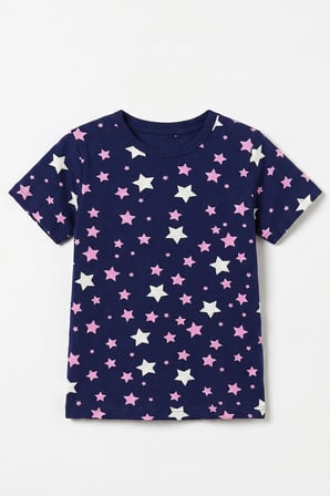 Öts Kız Çocuk Pamuklu Pijama Takımı Kısa Kol Uzun Alt Desenli Geniş ve Rahat Kesim (474006)