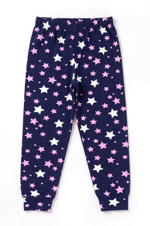 Öts Kız Çocuk Pamuklu Pijama Takımı Kısa Kol Uzun Alt Desenli Geniş ve Rahat Kesim (474006)