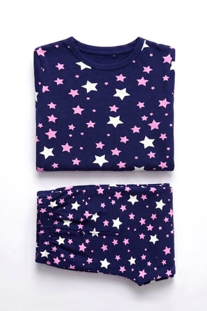 Öts Kız Çocuk Pamuklu Pijama Takımı Kısa Kol Uzun Alt Desenli Geniş ve Rahat Kesim (474006)