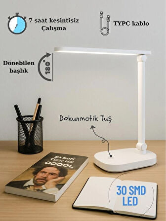 ST-7901 Şarjlı LED Masa Lambası, Dokunmatik Masaüstü Çalışma Masası Lambası 30 Smd LED