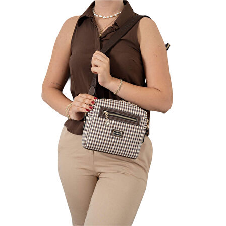 Silver Polo  Kadın Çapraz Çanta 1038-47414 SILVER POLO ÇAPRAZ BAYAN ÇANTASI M191 KAHVE SARI-MAT KAHVE