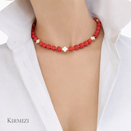 Luna Yonca Detaylı Lav Taşı Choker Doğal Taş Kolye