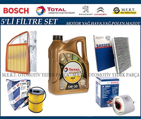 Citroen C5 1.6 e-HDi Filtre Bakım Seti + Motor Yağı 2011-2015