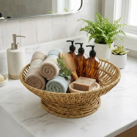 28 cm Rattan Servis Çanağı - Doğal Hasır Görünümlü Dekoratif Meyve, Ekmek ve Sunum Kasesi