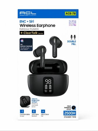 Bluetooth 6.0 Kulaklık Kablosuz Kulak İçi LCD Göstergeli Dijital Ekranlı Çift Mikrofonlu ENC Gürültü Engelleyici Powerbankli Kulaklık