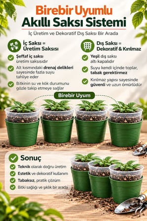 4 Adet Dekoratif Dış + 4 Adet Iç Saksı Akıllı Saksı Seti 1,8 Lt