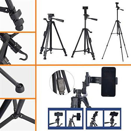 Telefon ve Fotoğraf Makinası Takılabilen Bluetooth Kumandalı 146 cm Tripod