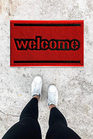 Dijital Baskı Kırmızı Kıvırcık Desen Kapı Önü Paspası K-1020